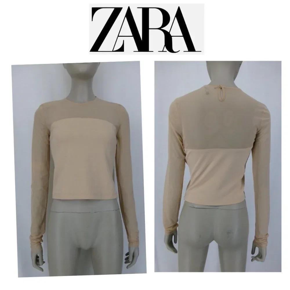 NWOT Zara Long Sleeve Blush Pink/Cream Tulle Top
